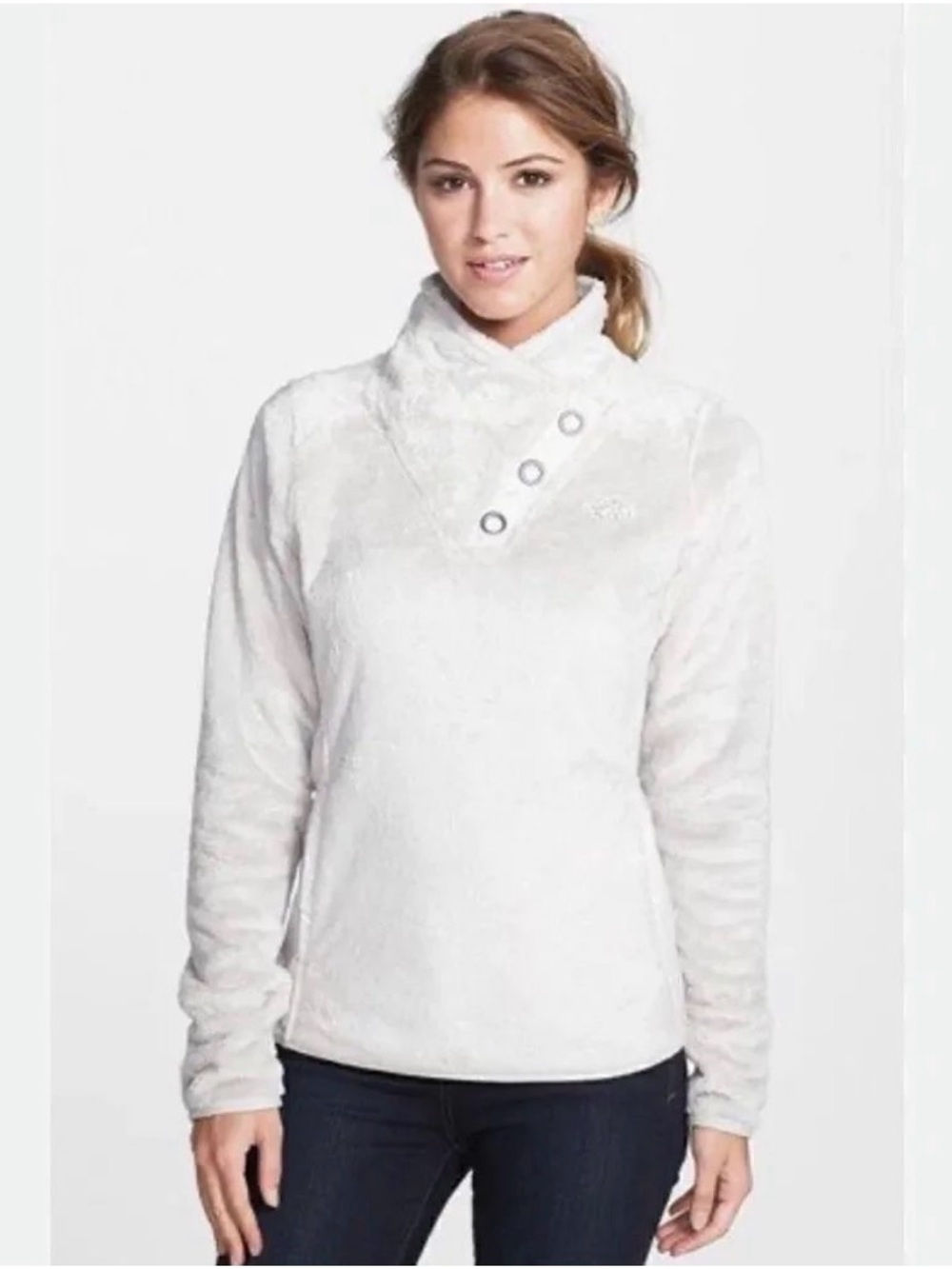 The North Face Women’s Fleece Pullover M Cream Beige Snap Neck Cozy Teddy